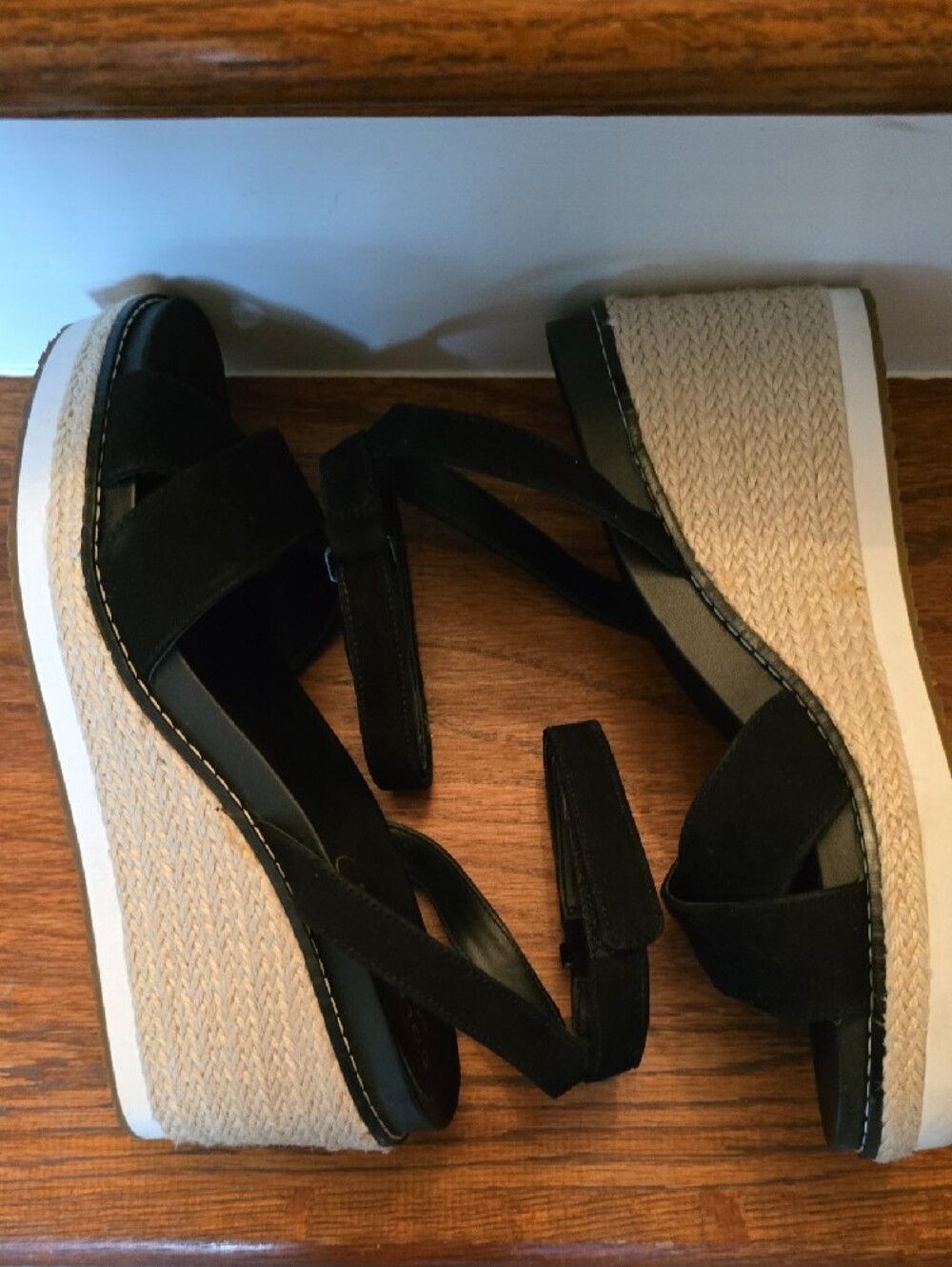 Cole Haan Black Suede Espadrille Wedge Sandals with Ankle Strap